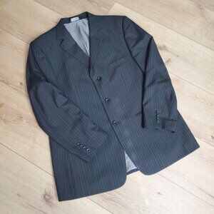 J Ferrar Mens Modern Pinstripe Suit 44R 36 X 30 Black White Classic Career Offic